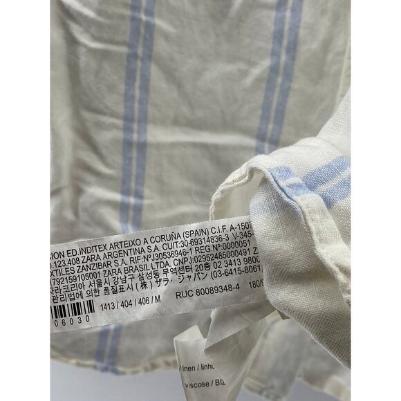 ZARA Men's White-Blue Striped Linen-Blend Button-Up Long Sleeve Top SZ M - Picture 9 of 11